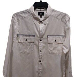 Rock & Republic Men’s White XL Button-Up Shirt with Stitching & Chest Pockets